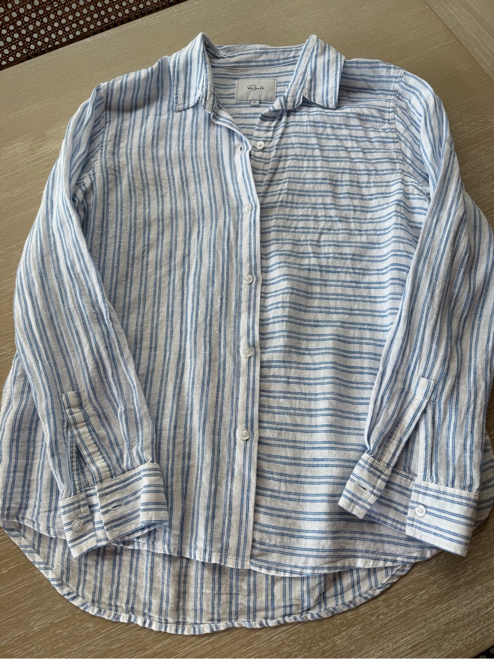 Rails Bonnie Linen Blend Olympic Stripe Blue & White Button-Down Shirt Size M - Picture 4 of 10